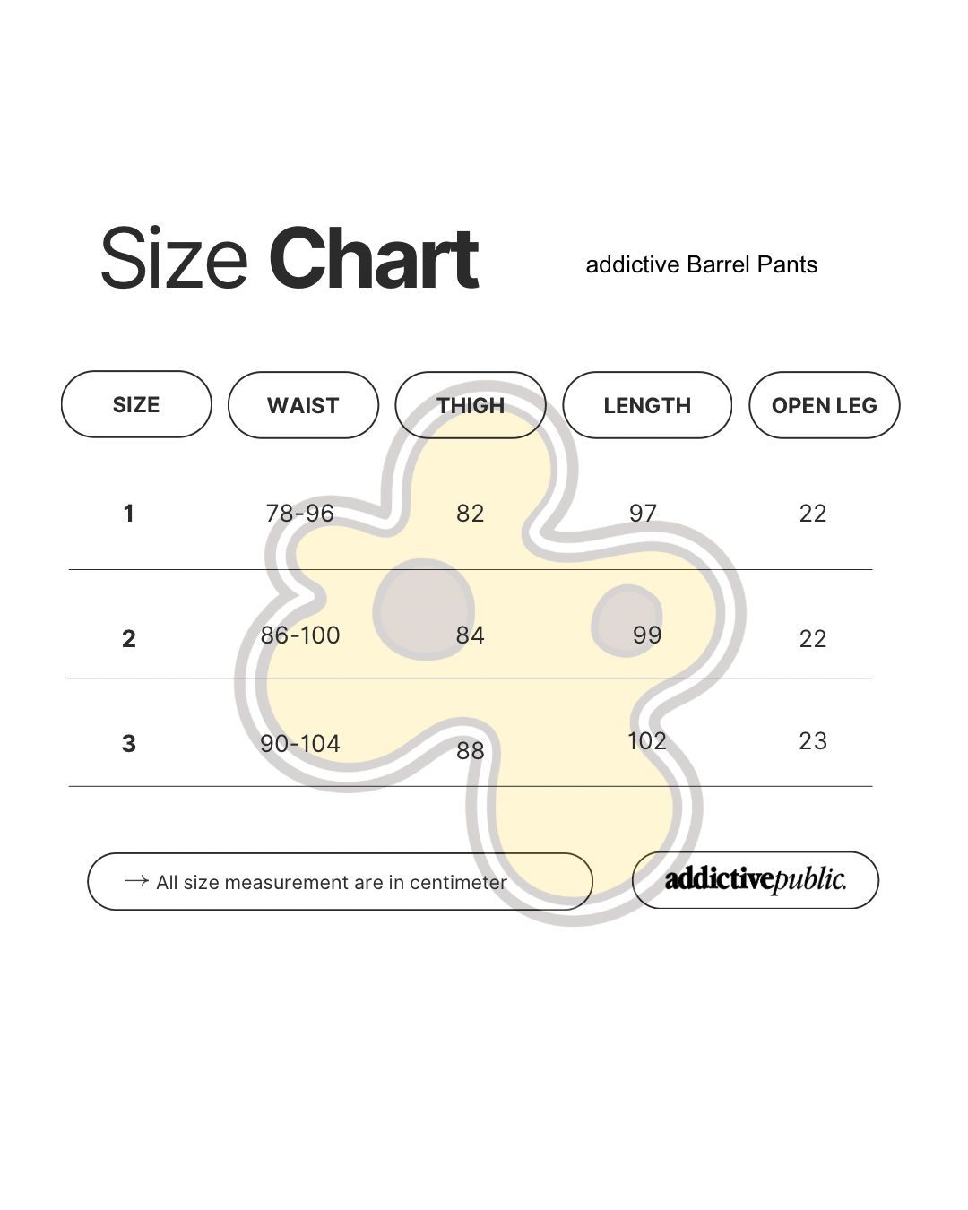 ADDICTIVE Barrel Pants size guide